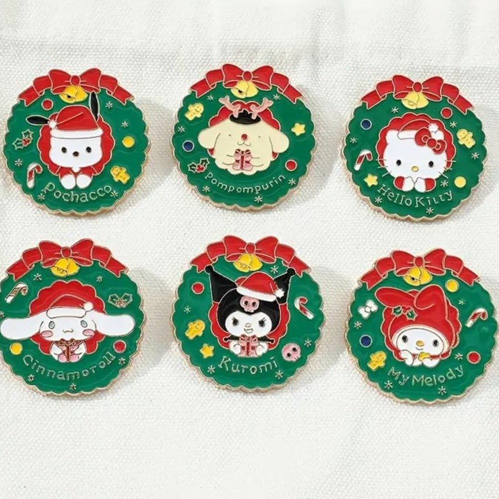 Sanrio Hello Kitty Christmas Pin Wreath Enamel Brooch Kuromi My Melody GIFT